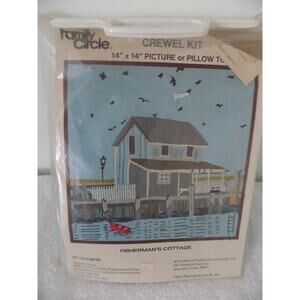 Vintage Family Circle Crewel Kit 14 x 14 picture or pillow top 1973 Fisherman's